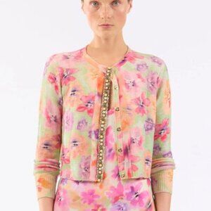 Le Superbe Coquette Sweater in Frida Flowers cashmere floral cardigan rhinestone